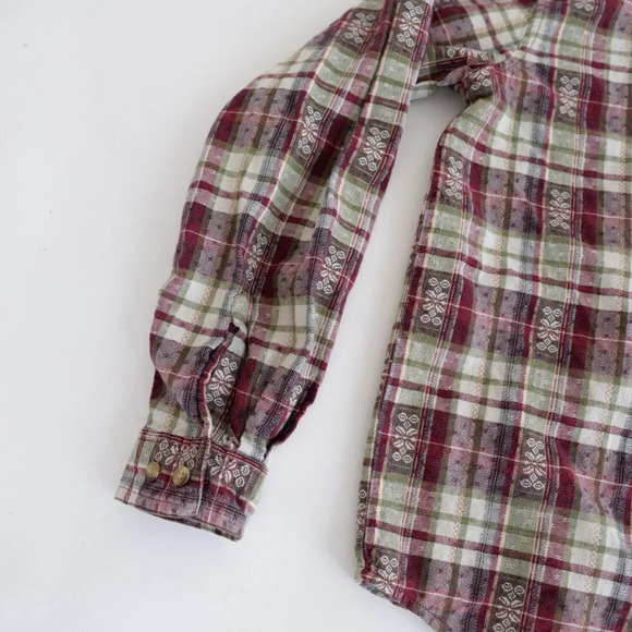 Vintage Classic Elements  Cream and Maroon Checker Button Up Long Sleeve Shirt M - Picture 10 of 13